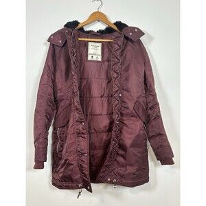 Abercrombie & Fitch Womens Hooded Parka Jacket Burgundy Small Water Resistant